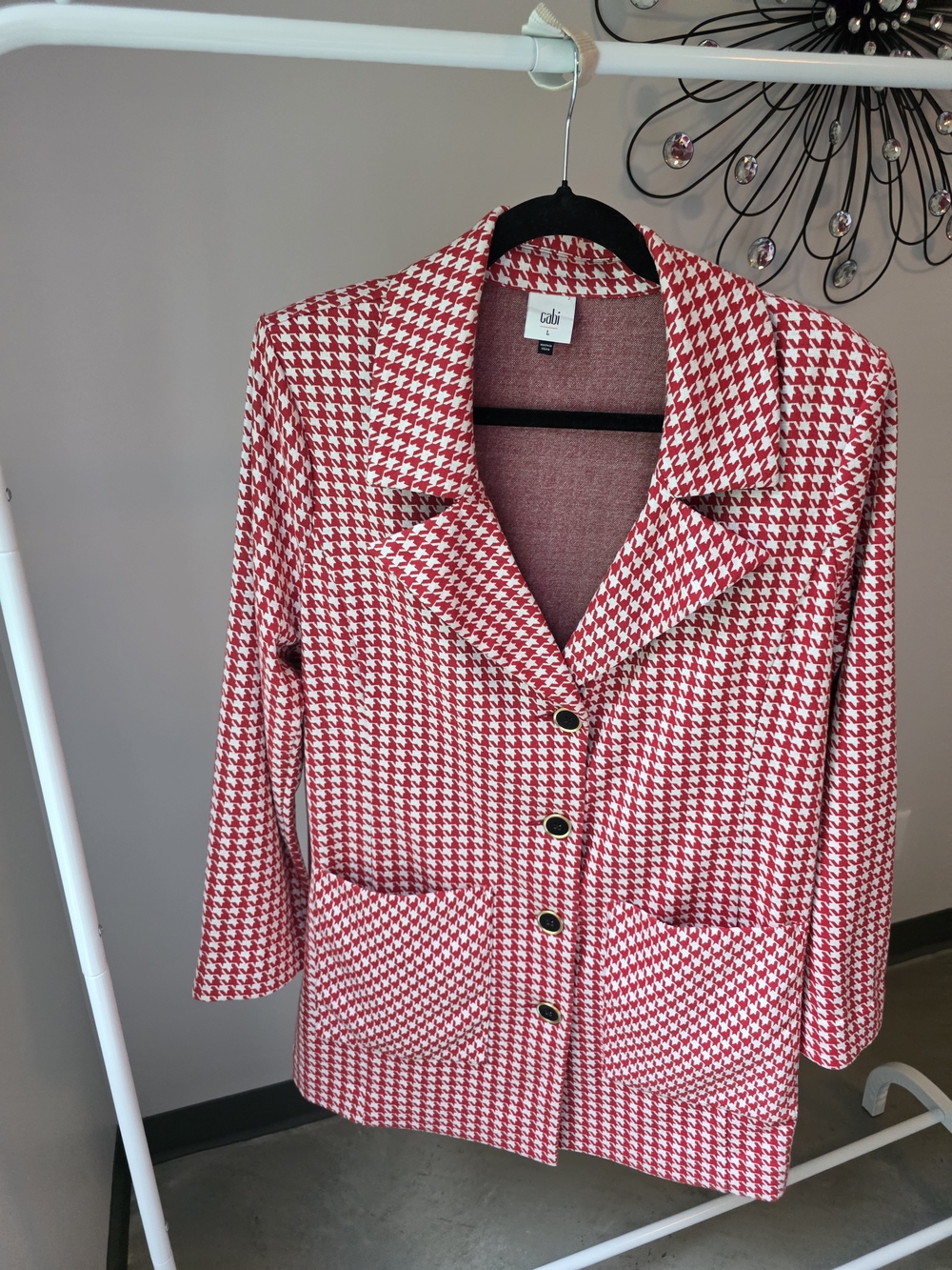 CAbi Red and White Houndstooth Blazer Jacket